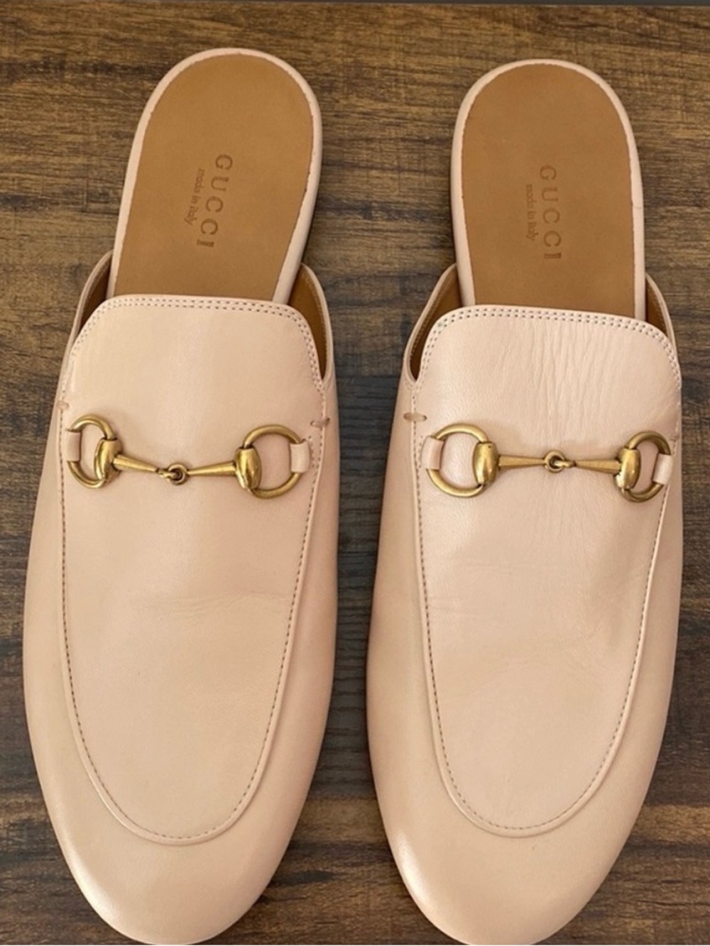 Gucci Pale Pink Leather Horsebit Backless Mules Sz 38.5 New with Dustbag.